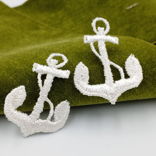 White Anchor Decorative Patch Nautical Embroidered Retro Vintage Classic Sailor Anchor Applique Motif Embroidery for Embellishments