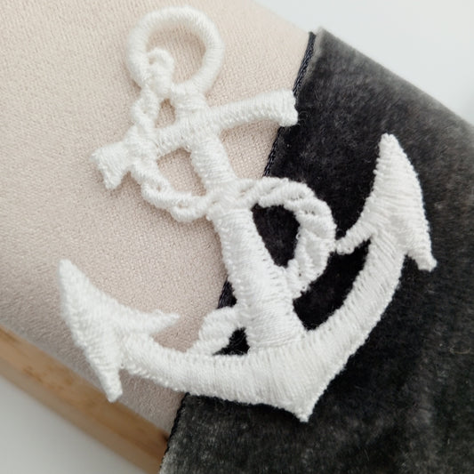 White Anchor Decorative Patch Nautical Embroidered Retro Vintage Classic Sailor Anchor Applique Motif Embroidery for Embellishments