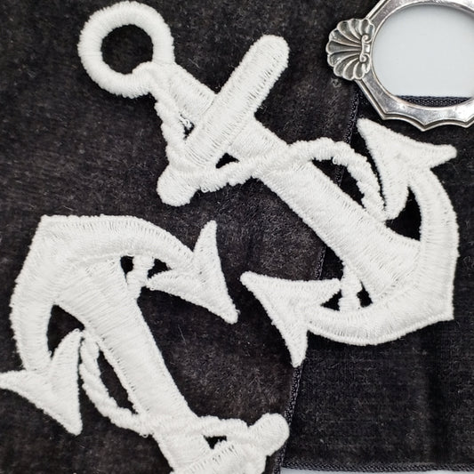 White Anchor Decorative Patch Nautical Embroidered Retro Vintage Classic Sailor Anchor Applique Motif Embroidery for Embellishments