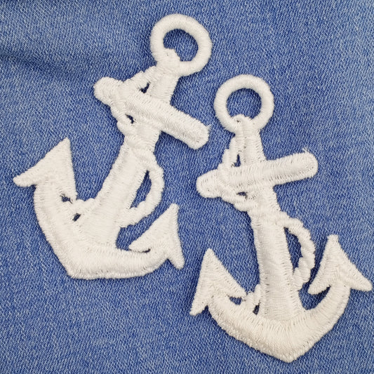 White Anchor Decorative Patch Nautical Embroidered Retro Vintage Classic Sailor Anchor Applique Motif Embroidery for Embellishments