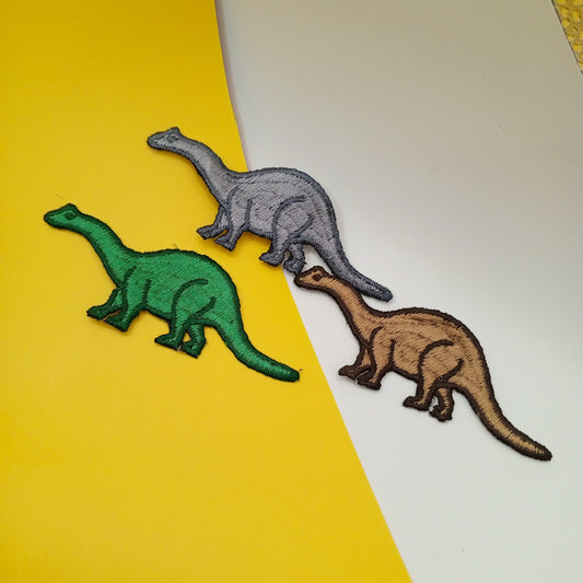 3pcs Brachiosaurus Dinosaur Iron-on Patches Cute Dino Kids Appliques Embroidered Dinosaur Patch Jurassic Green Brown Grey Dinosaurs #524