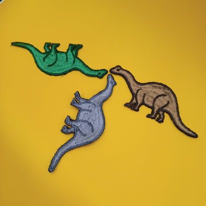 3pcs Brachiosaurus Dinosaur Iron-on Patches Cute Dino Kids Appliques Embroidered Dinosaur Patch Jurassic Green Brown Grey Dinosaurs #524