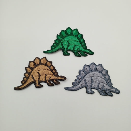 3pcs Stegosaurus Dinosaur Iron-on Patches Gray Green Brown Dinosaur Embroidered Patch Jurassic Kids Dino Patch Vintage Appliques 525
