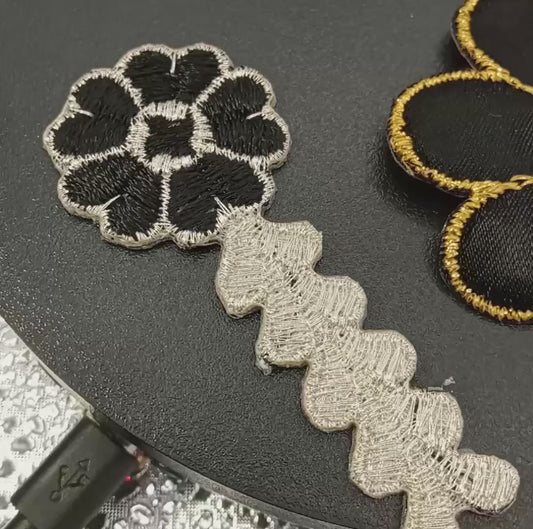 6 pieces FLORAL VINTAGE appliqués gold black silver flower Patches #110