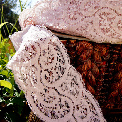 Galloon Lace Trim Vintage Mauve Tan Floral Swirl 3¼" wide