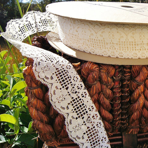 Light Beige Floral Scalloped Stiff Filet Style Lace Trim 2