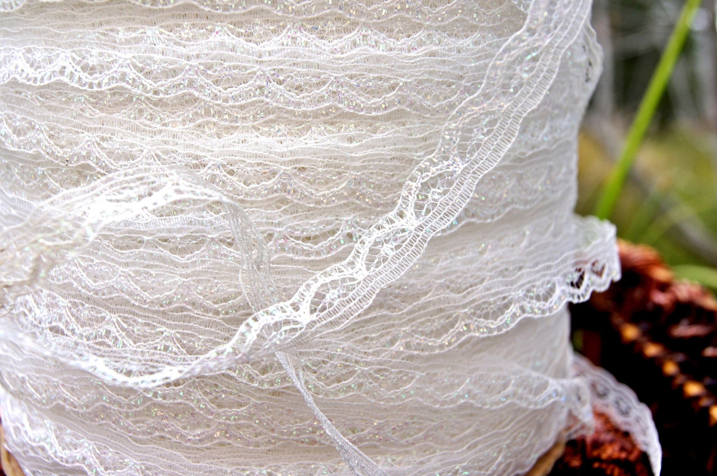 Iridecent Scalloped White Lace Trim ⅜" wide
