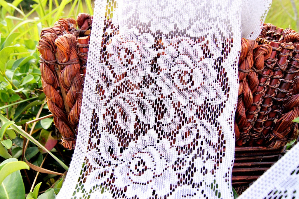 White Flower Roses Flat Lace Trim 6" wide White Flower Roses Flat Lace Trim 6" wide