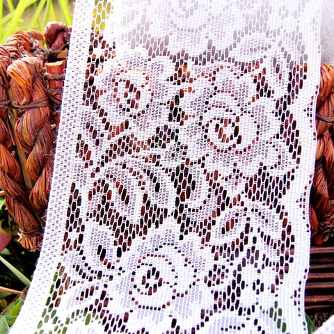 Pure White Rose Filet Style Wide Lace Trim