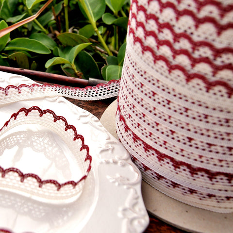 Burgundy Cream Scalloped Lace Edging 