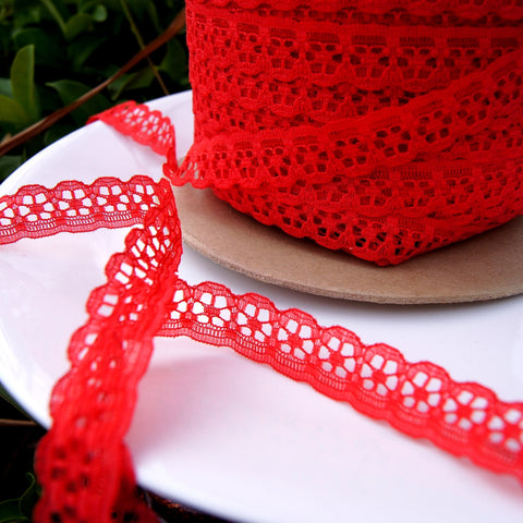 Bright Red Petal Floral Scalloped Lace