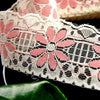 Mauve Pink Daisy Cream Lace Trim