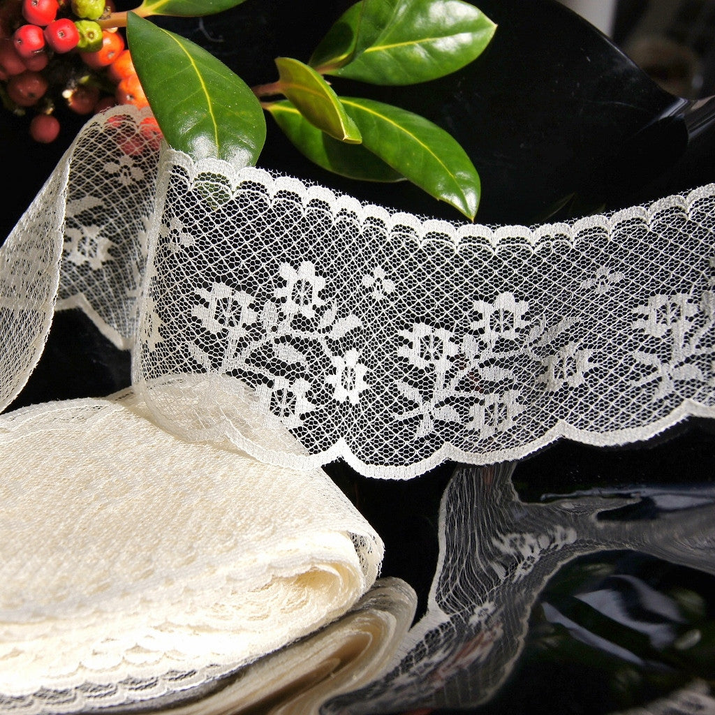 Soft Ivory Floral Lace Trim 2¼ wide