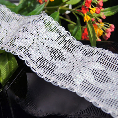 White Iridescent Snowflakes Wire Edged Lace