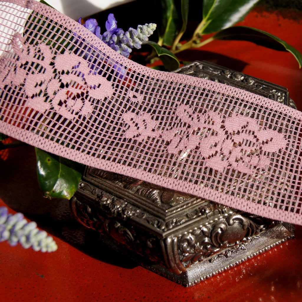 2¼ Floral Insertion Lace Trim - Mauve Pink