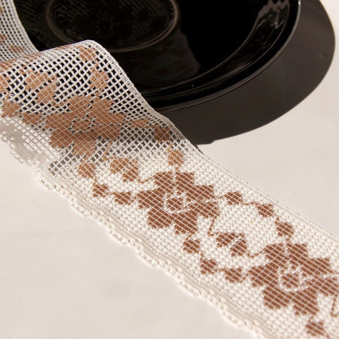 Vintage Tan Floral Cream Lace Trim