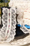 Rose Pink Ivory Floral Scalloped Double Ruffle Lace Trim