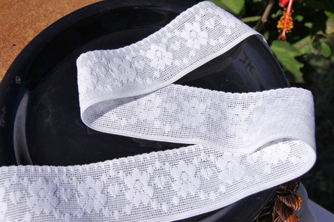 White Elastic Vintage Floral Stretch Lace Trim