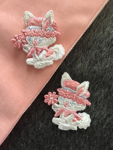 Easter Pink Blue and White Vintage Applique Sew-on Bunny Patch #5003
