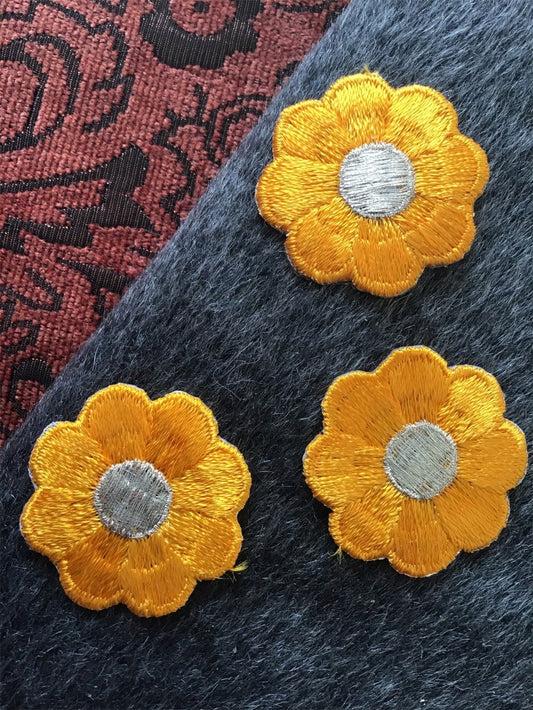 Vintage Orange Metallic Silver Flower Embroidered Iron-on Floral Patch #5007