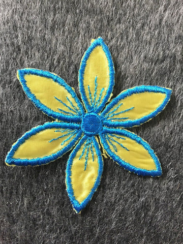 Vintage Iron-on Blue Yellow Flower Applique Floral Patch #5008