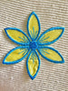 Vintage Iron-on Blue Yellow Flower Applique Floral Patch #5008
