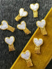 Vintage Iron-on Metallic Gold White Heart Applique Patch #5012