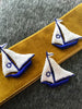 Vintage Embroidered Navy White Sailboat Sew-on Applique Patch #5014