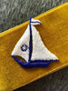 Vintage Embroidered Navy White Sailboat Sew-on Applique Patch #5014