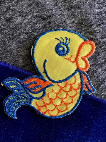 Vintage Iron-on Orange Blue Yellow Fish Applique Patches #5026