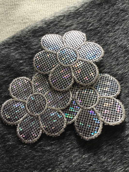 Vintage Metallic Silver Iron-on Decorative Floral Applique Patch #5027