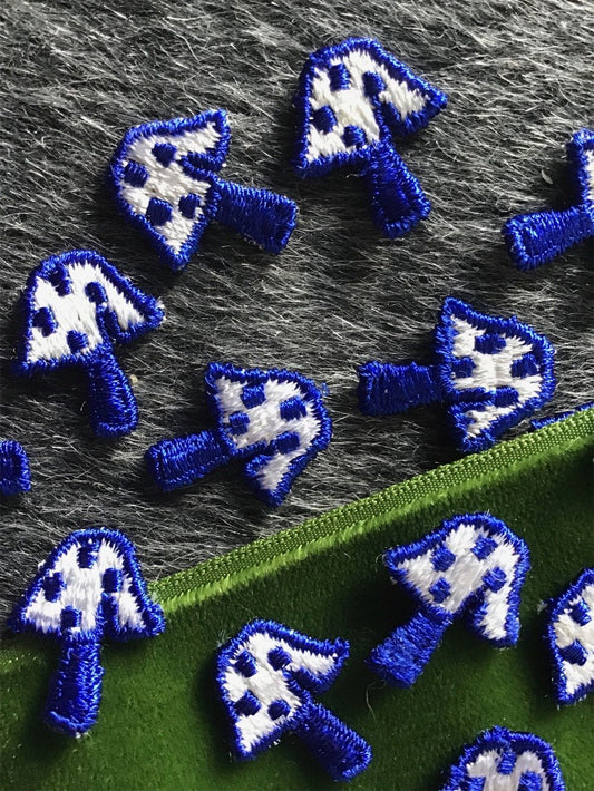 Vintage Navy White Mushroom Embroidered Applique Patch #5028