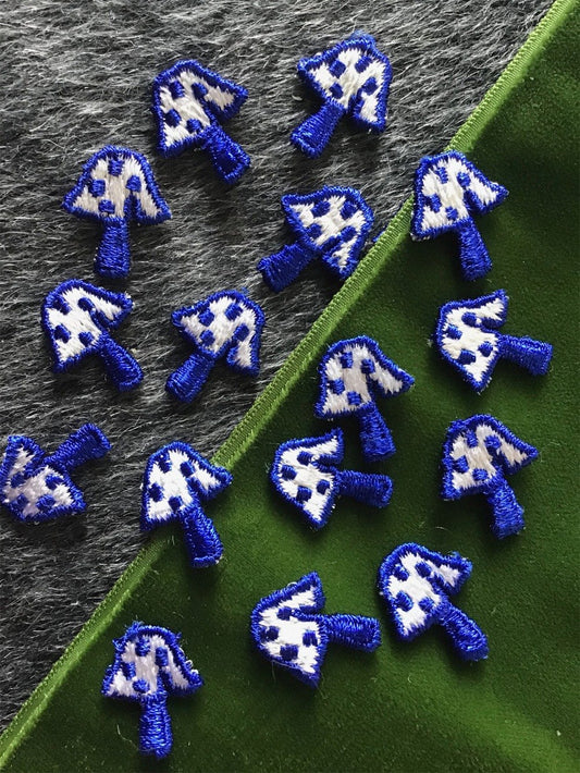 Vintage Navy White Mushroom Embroidered Applique Patch #5028