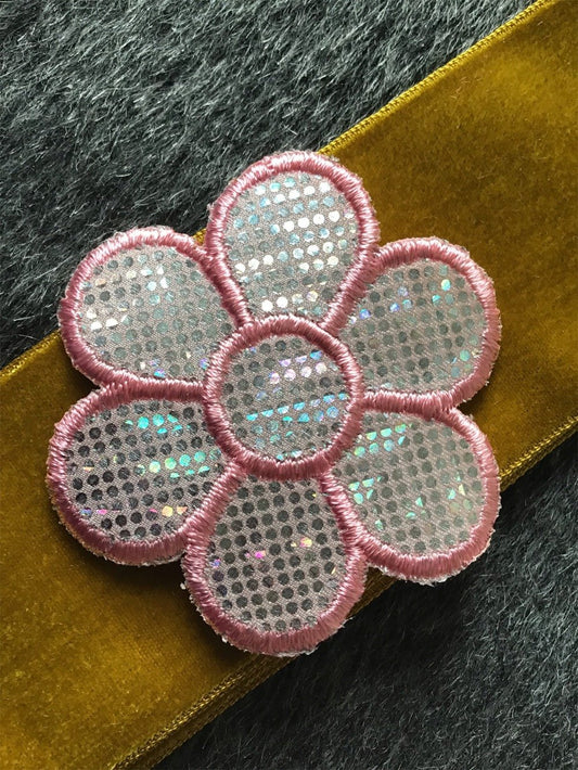 Vintage Pink Metallic Silver Iron-on Decorative Floral Applique Patch #5029