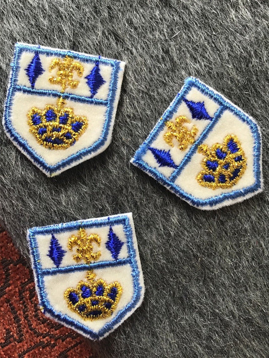 Vintage Metallic Gold Navy Blue White Embroidered Shield Patch #5031