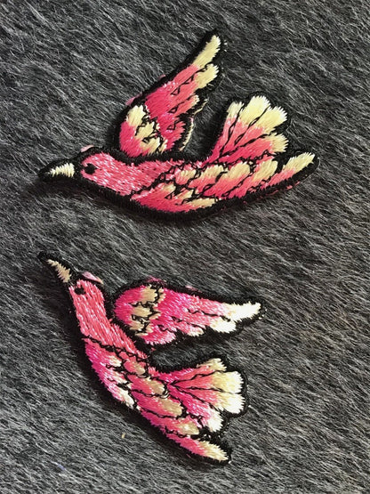 Vintage Iron-on Embroidered Pink Paradise Bird Applique Patch #5040