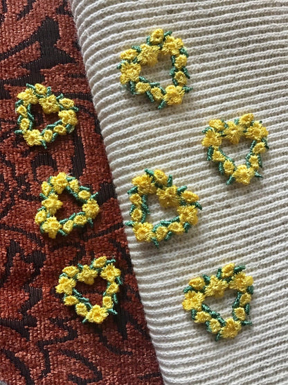 Vintage Yellow Flower Heart Decorative Applique Patch #5045