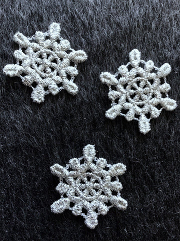 Vintage Decorative Metallic Silver Applique Snowflake Patch #5050