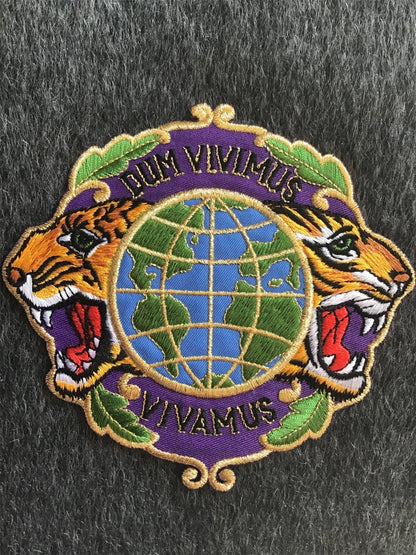 Vintage Metallic Gold Tiger Globe Purpe Embroidered Iron-on Applique Patch #5053