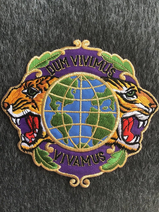 Vintage Metallic Gold Tiger Globe Purpe Embroidered Iron-on Applique Patch #5053