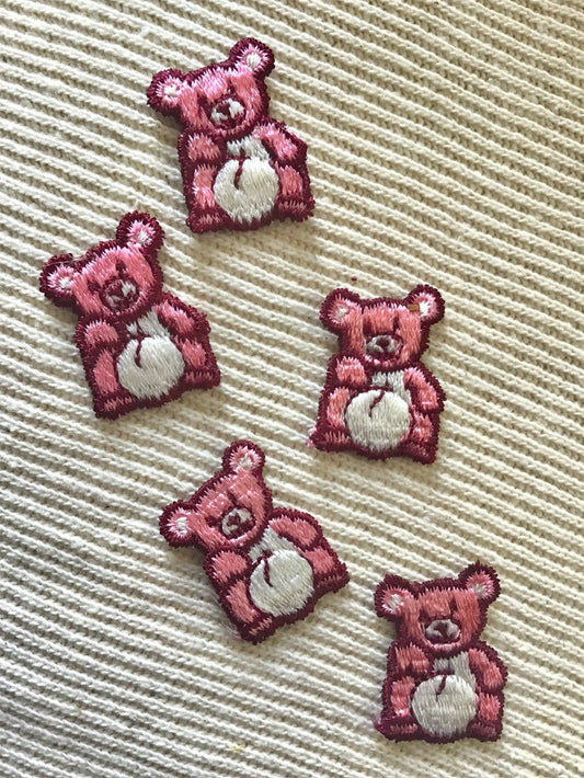 Burgundy Pink White Vintage Teddy Bear Decorative Applique Patch #5063