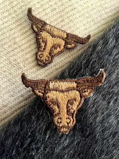 Vintage Brown Embroidered Bull Iron-on Applique Patches #5070 