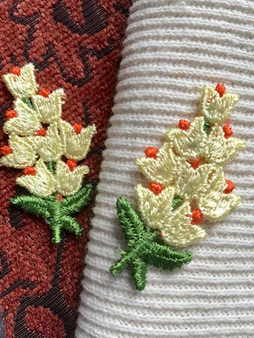 Vintage Orange Yellow Tulips Embroidery Floral Applique Patches #5077