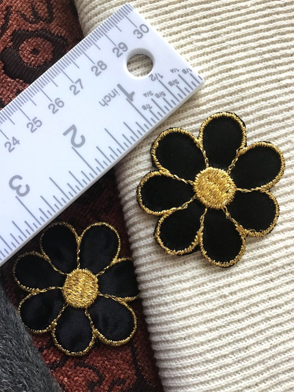Vintage Metallic Gold Black Flower Decorative Iron-on Embroidery Applique Patches #5089