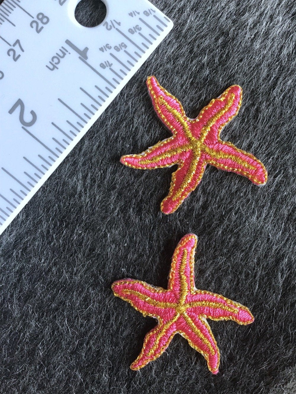 Iron-on Vintage Metallic Gold Pink Starfish Embroidered Decorative Patches #5090