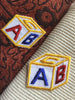 Navy Red Blue Gold White ABC Toy Block Iron-on Vintage Patches #5092