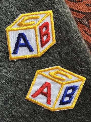 Navy Red Blue Gold White ABC Toy Block Iron-on Vintage Patches #5092