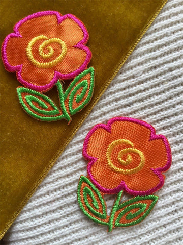 Orange Pink Yellow Vintage Decorative Flower Iron-on Embroidery Floral Applique Patches #5096 