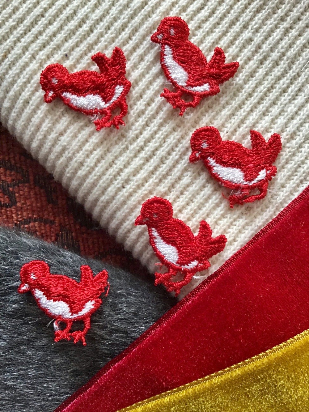 Decorative Red White Bird Vintage Embroidery Applique Patch #5098