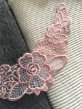 Pink Lace Floral Neckline Collar Venise Vintage Decorative Sew-on Embroidery Applique Patches #5102
